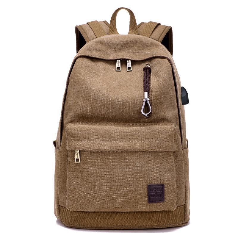 Multi-function unisex canvas backpack featuring a USB charging port, spacious compartments, and a stylish design.