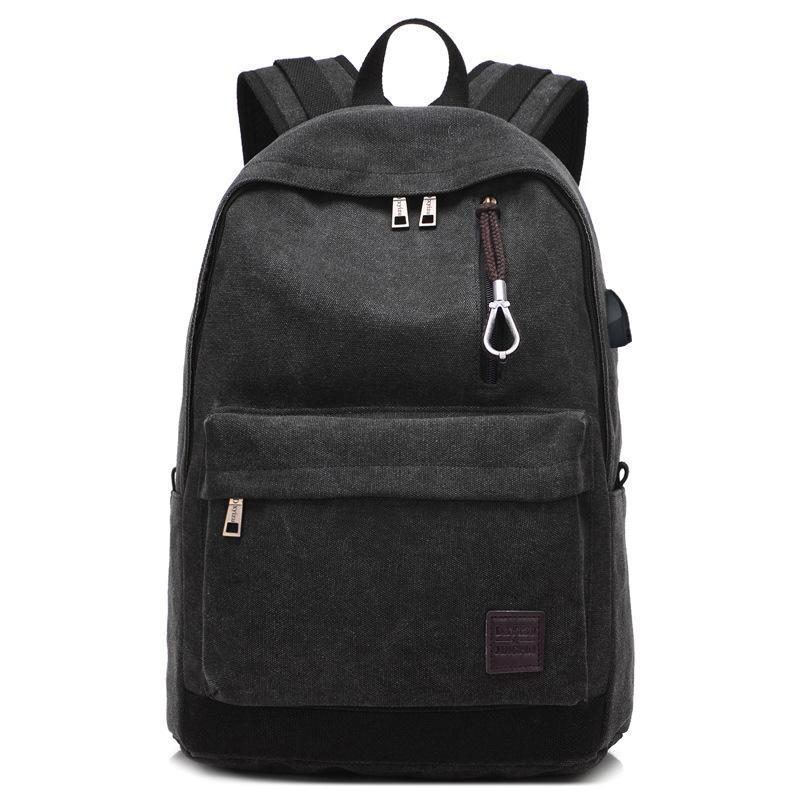 Multi-function unisex canvas backpack featuring a USB charging port, spacious compartments, and a stylish design.