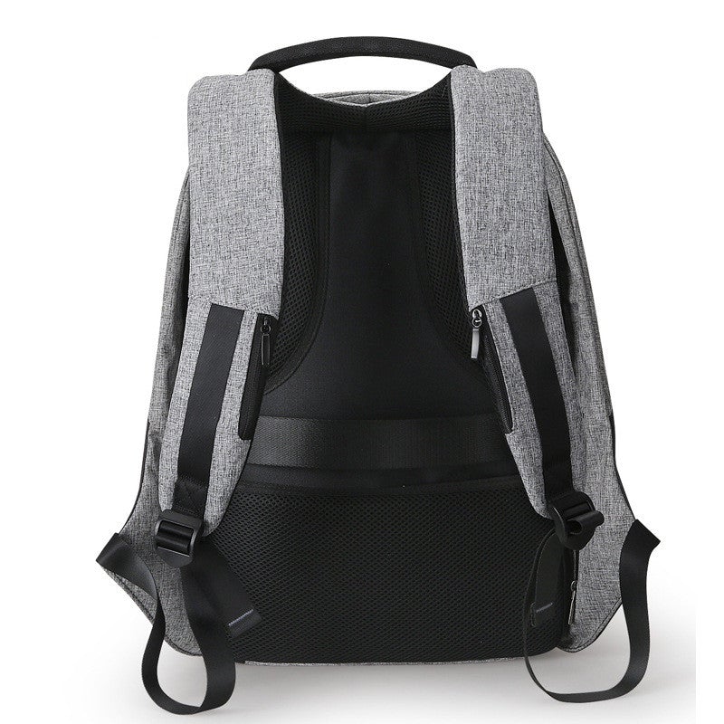 Multifunctional leisure backpack featuring a USB charging port, made of durable Oxford cloth, with multiple pockets and a sleek design.