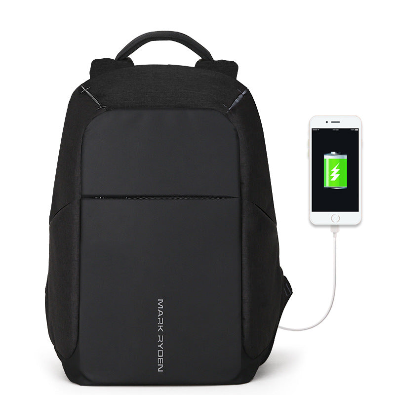 Multifunctional leisure backpack featuring a USB charging port, made of durable Oxford cloth, with multiple pockets and a sleek design.