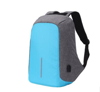 Multi-Functional Water Resistant USB Laptop Backpack in black canvas with multiple compartments and USB charging interface.