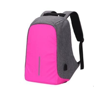 Multi-Functional Water Resistant USB Laptop Backpack in black canvas with multiple compartments and USB charging interface.