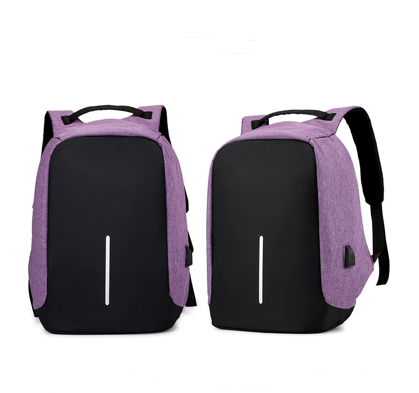 Multi-Functional Water Resistant USB Laptop Backpack in black canvas with multiple compartments and USB charging interface.