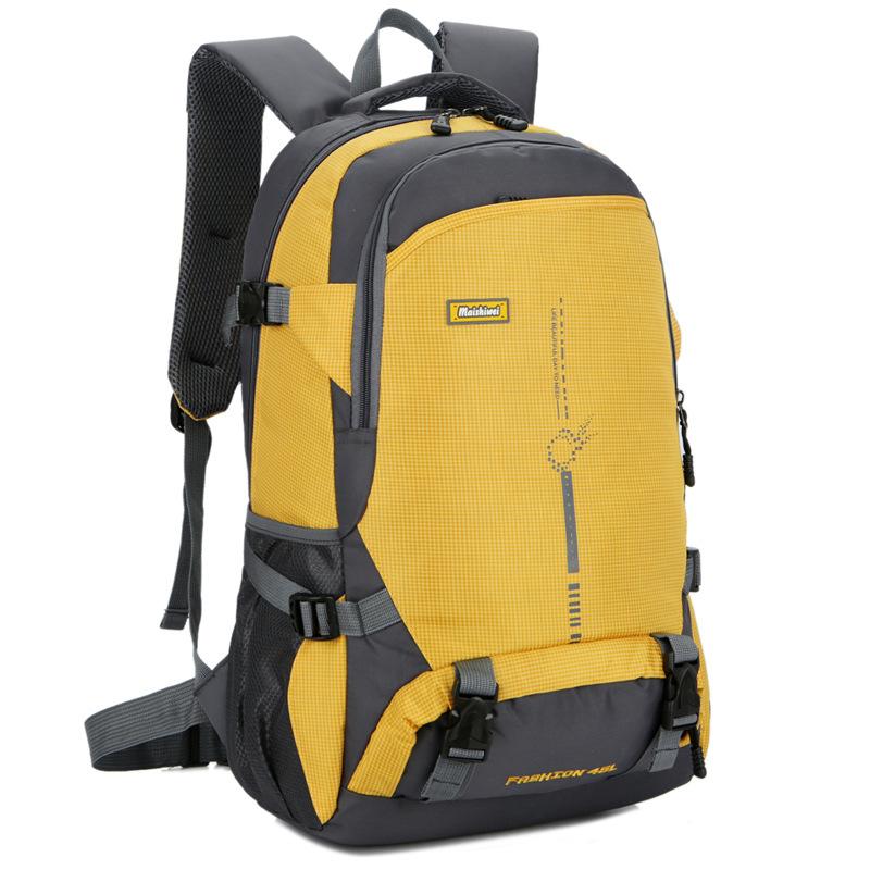 A durable nylon sports and leisure outdoor travel backpack in a vibrant color, showcasing its spacious design and adjustable straps.