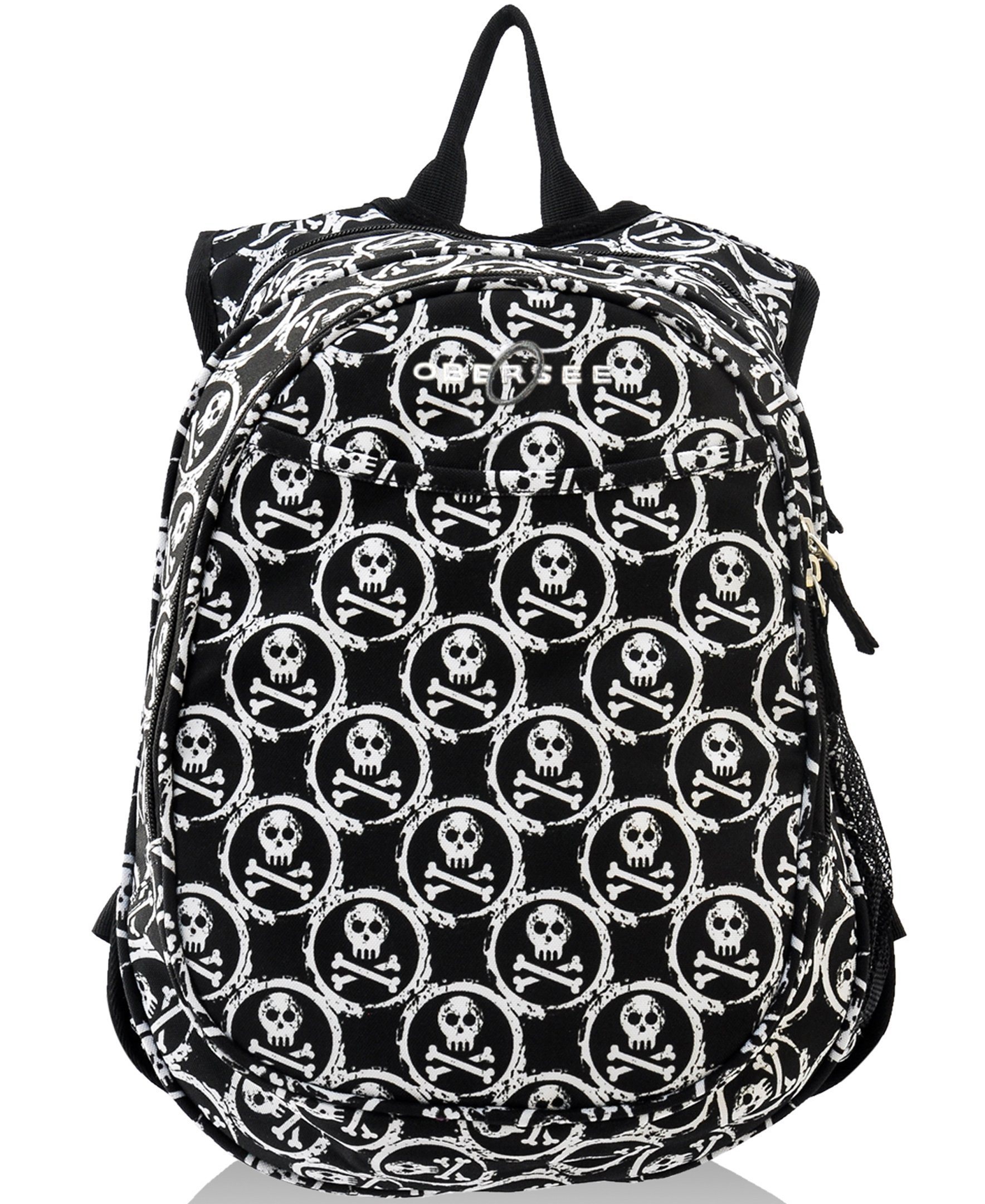 Obersee Mini Preschool All-in-One Backpack for Toddlers featuring a skull design, insulated cooler pocket, and padded straps, perfect for active kids.