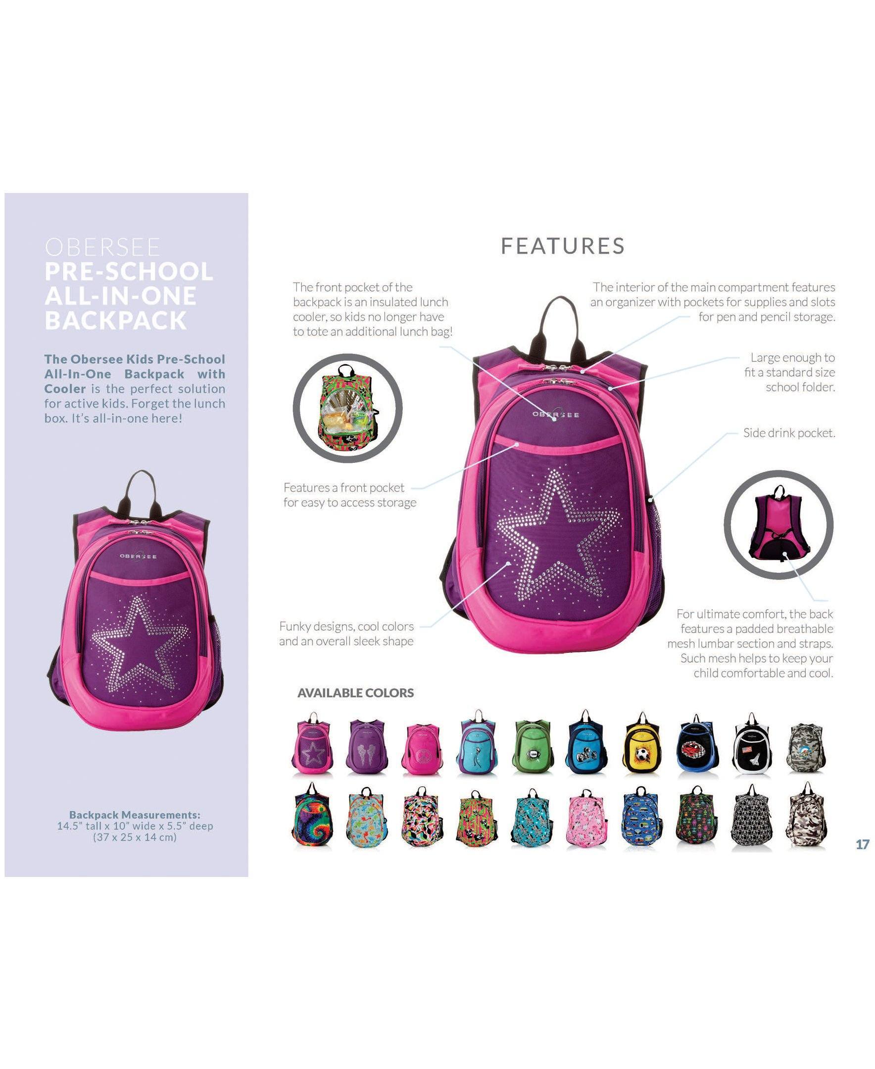 Obersee Mini Preschool All-in-One Backpack for Toddlers featuring a skull design, insulated cooler pocket, and padded straps, perfect for active kids.