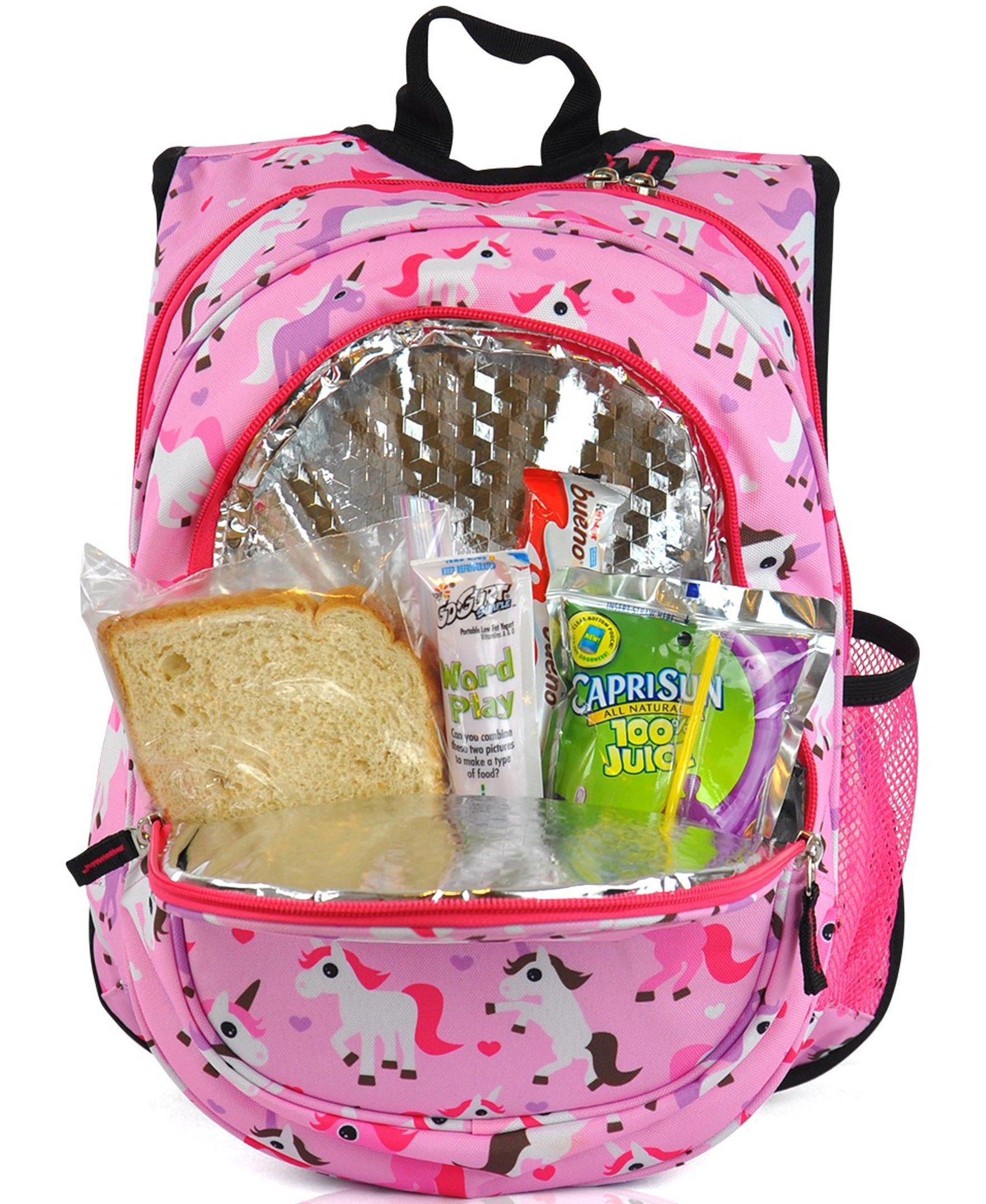 Obersee Mini Preschool All-in-One Backpack featuring a vibrant unicorn design, compact size, and insulated cooler pocket for snacks.