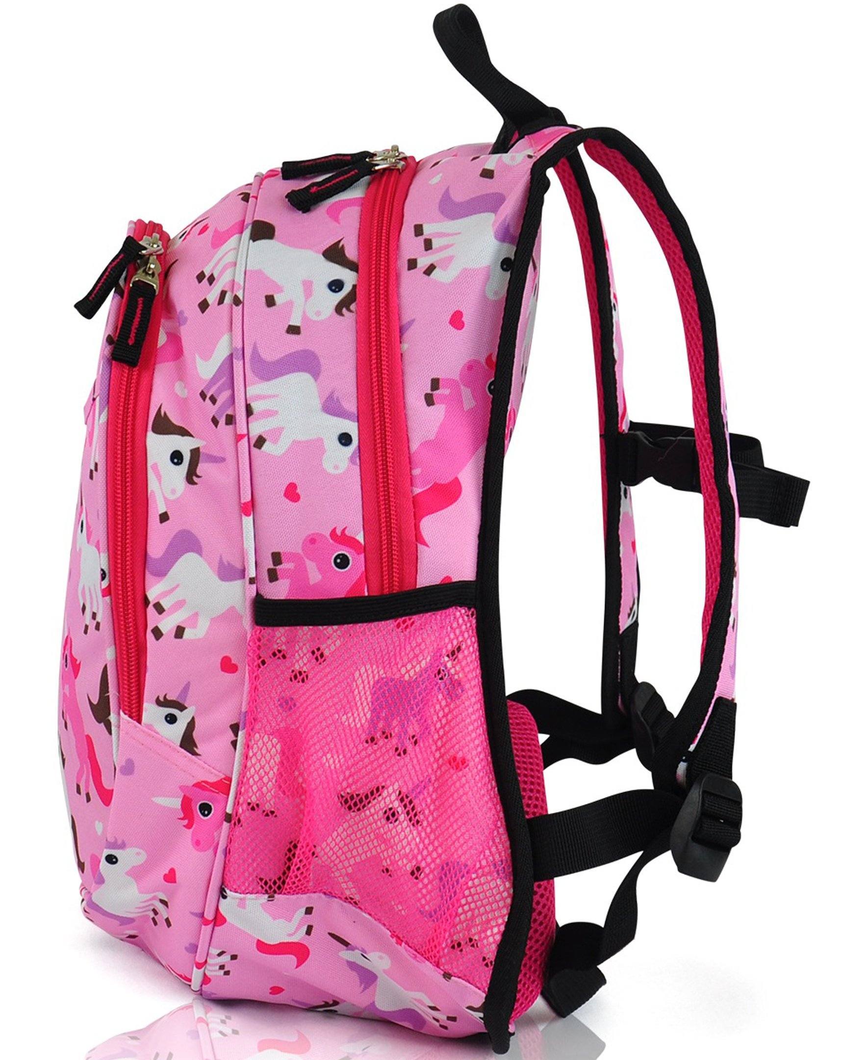 Obersee Mini Preschool All-in-One Backpack featuring a vibrant unicorn design, compact size, and insulated cooler pocket for snacks.