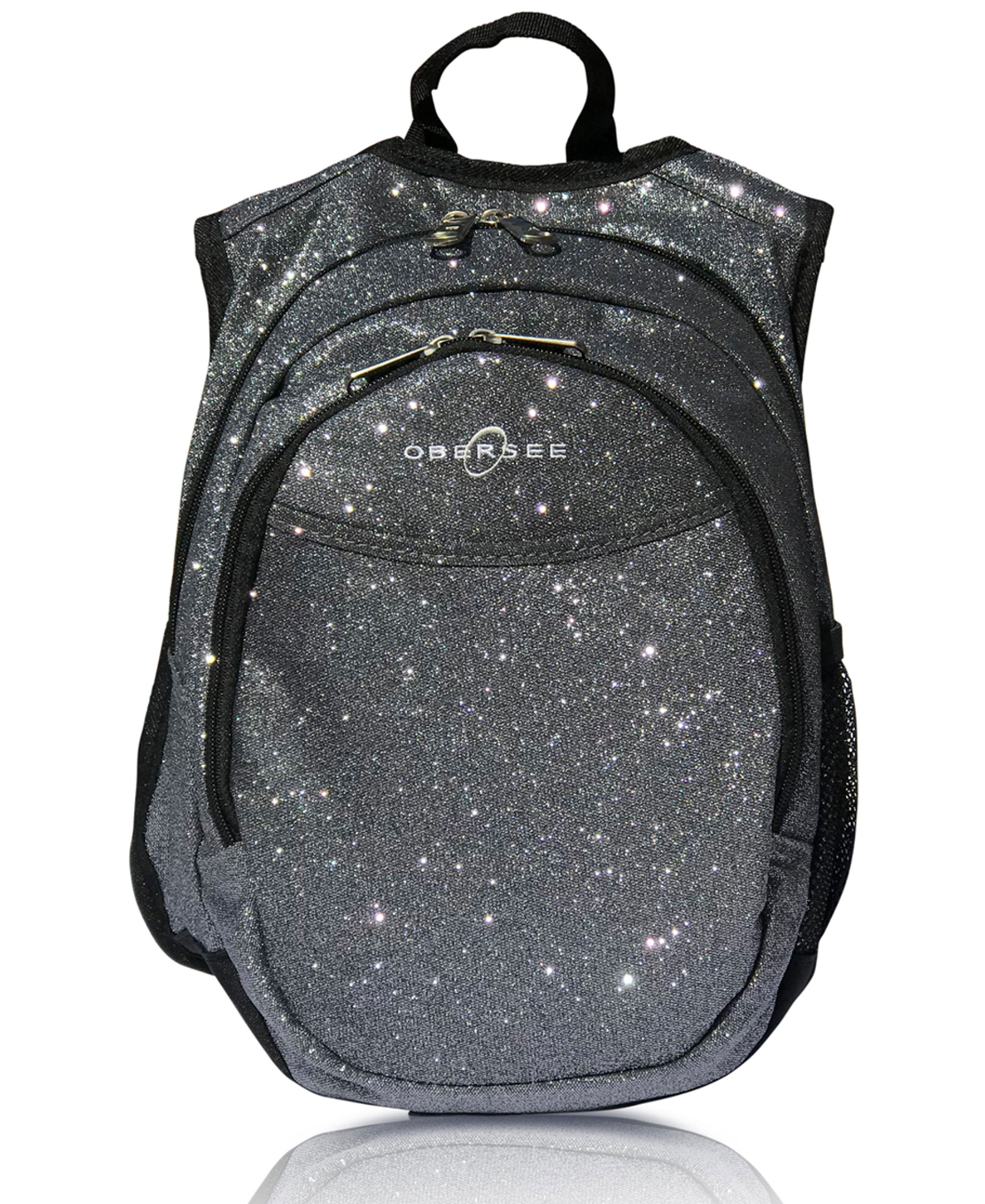 Obersee Mini Preschool Backpack for Girls in vibrant sparkle design, featuring insulated cooler pocket and padded straps, ideal for toddlers.