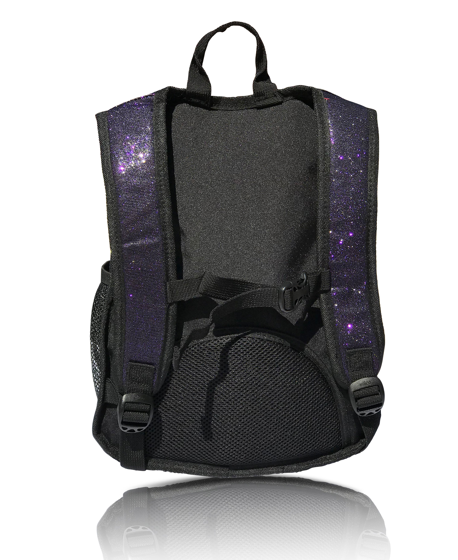 Obersee Mini Preschool Backpack for Girls in vibrant sparkle design, featuring insulated cooler pocket and padded straps, ideal for toddlers.