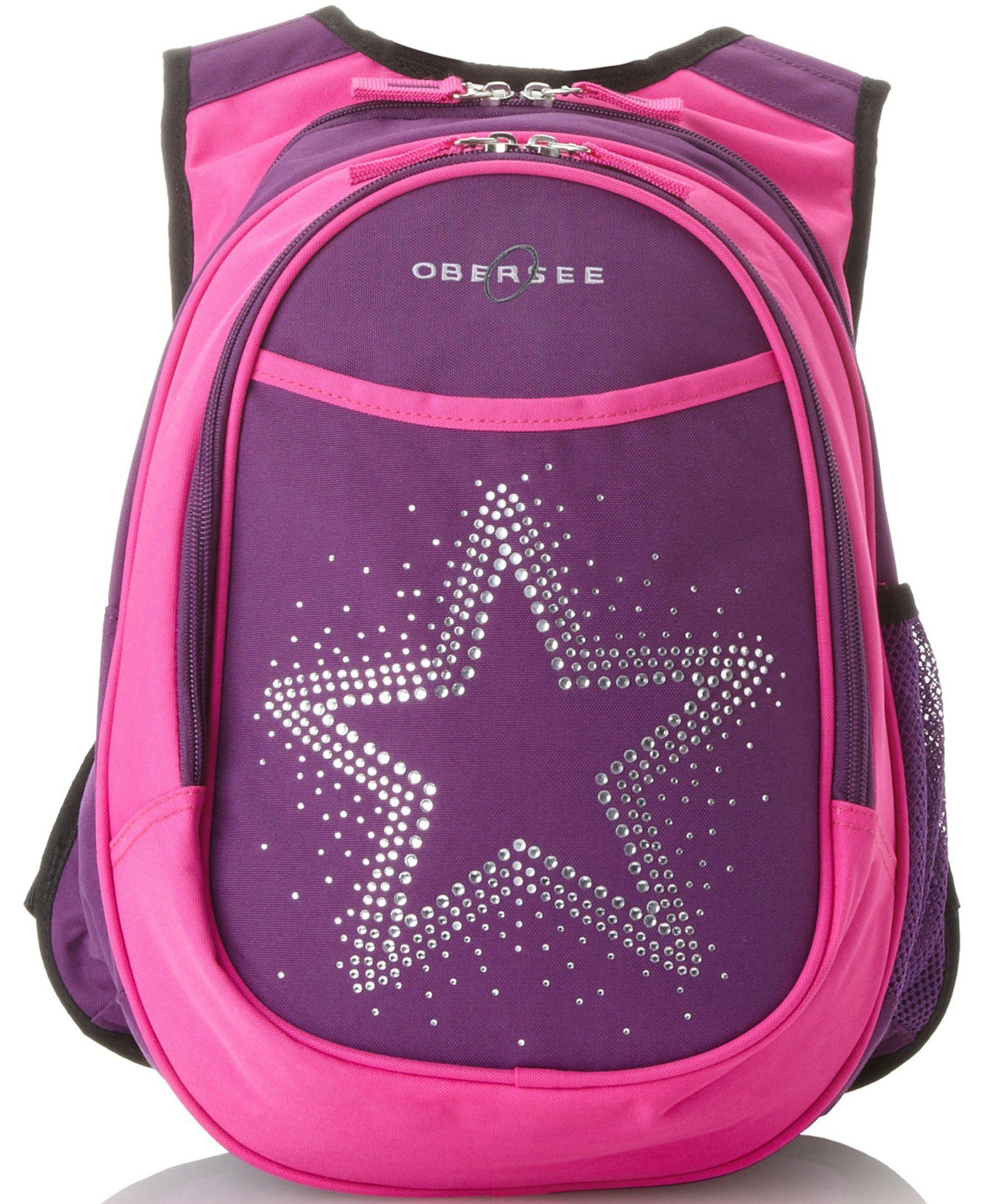 Obersee Mini Preschool All-in-One Backpack for Toddlers featuring a vibrant purple design with a rhinestone star, ideal for carrying snacks and essentials.