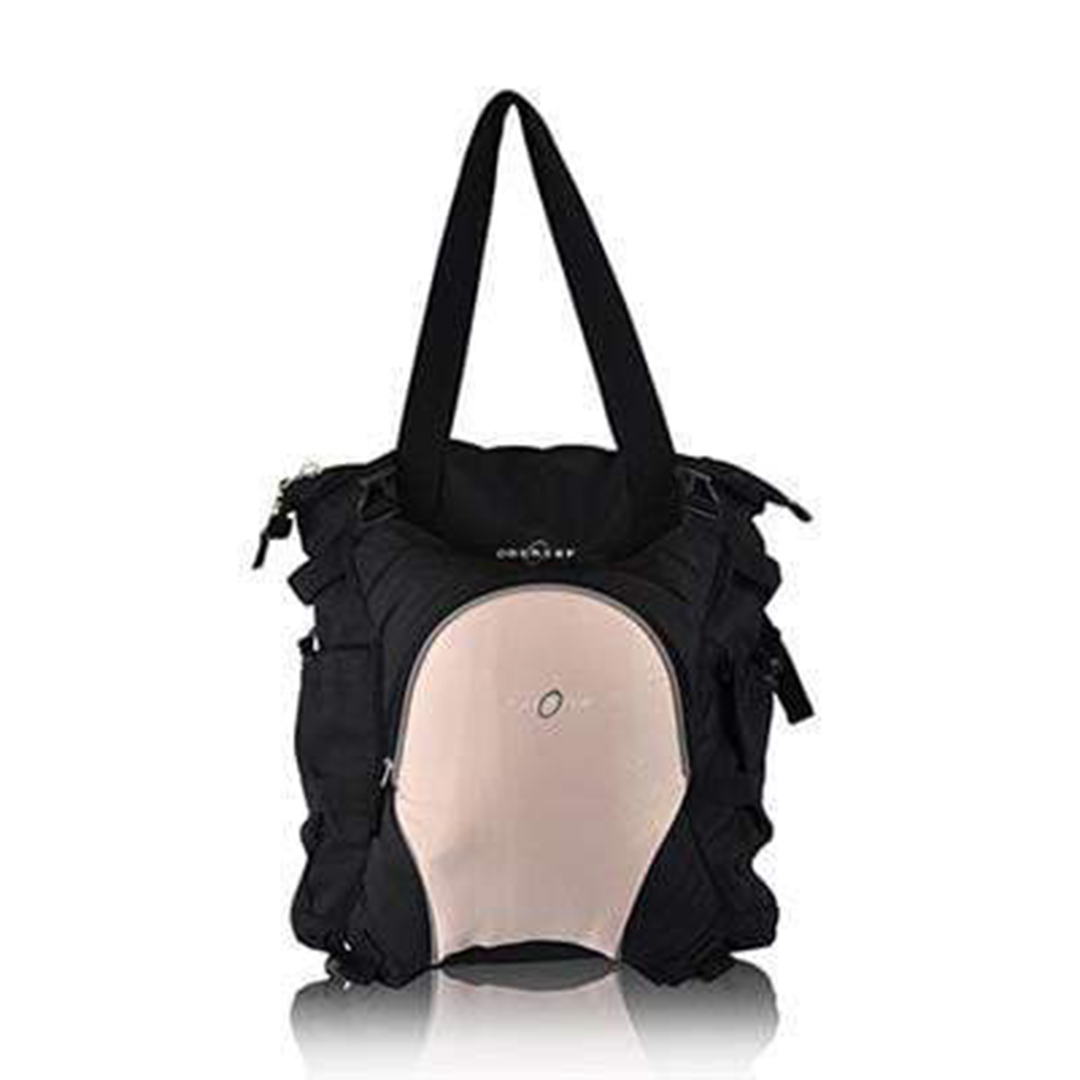 Obersee Innsbruck Tote Diaper Bag in black with detachable cooler, showcasing multiple pockets and a spacious interior for baby essentials.