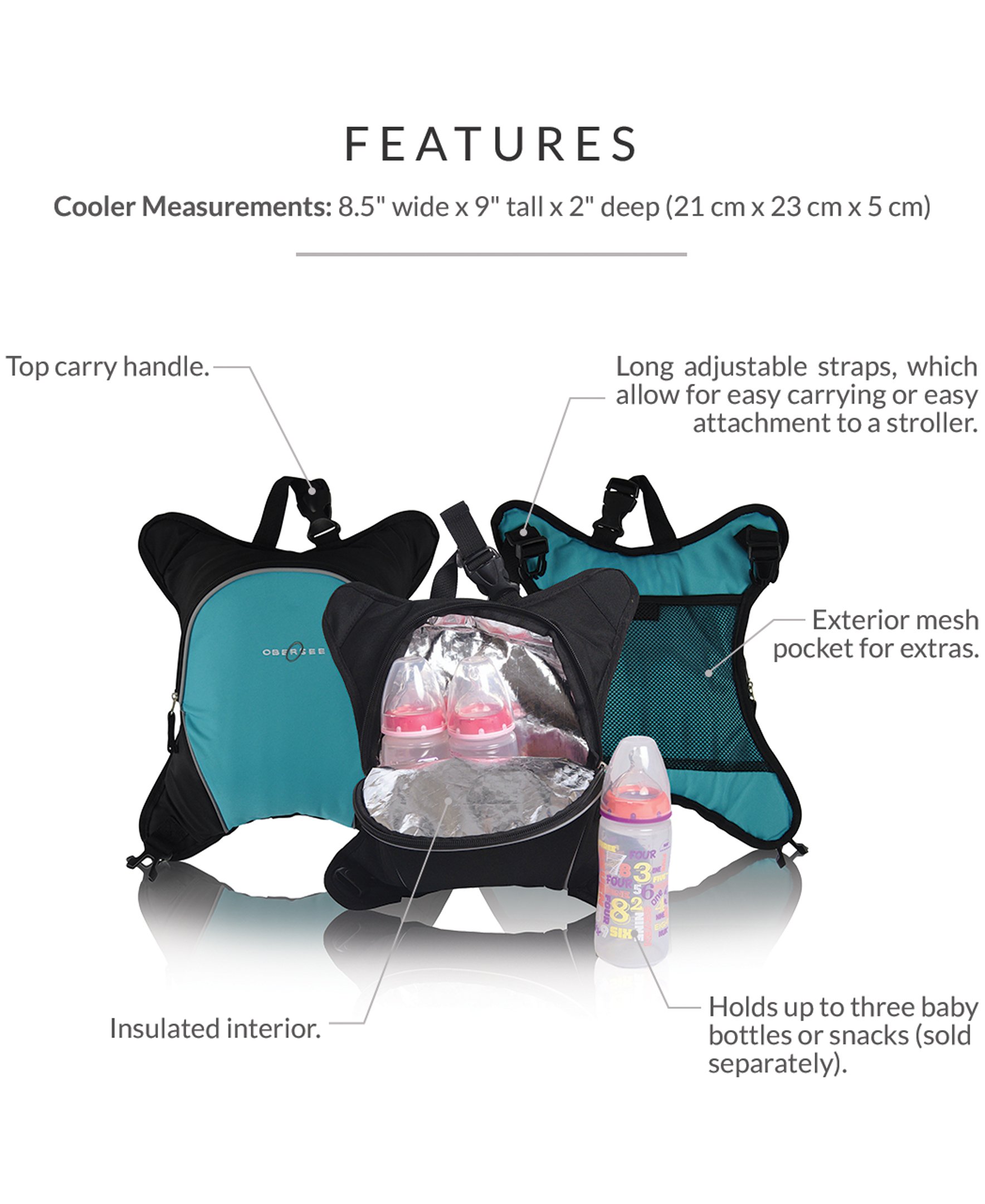 Obersee Innsbruck Tote Diaper Bag in black with detachable cooler, showcasing multiple pockets and a spacious interior for baby essentials.