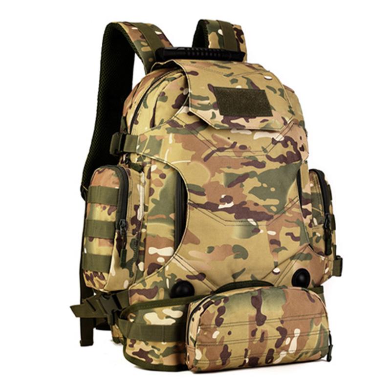 Outdoor multifunctional backpack for men and women, made from durable 600D encryption fabric with waterproof PVC coating, featuring adjustable straps and multiple compartments.