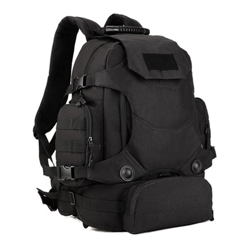 Outdoor multifunctional backpack for men and women, made from durable 600D encryption fabric with waterproof PVC coating, featuring adjustable straps and multiple compartments.