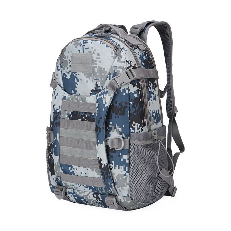 Outdoor sports backpack made of durable 800D nylon, ideal for camping, hiking, and cycling, featuring adjustable straps and multiple compartments.