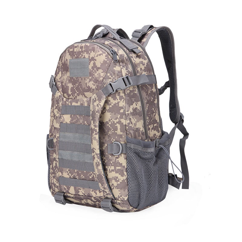 Outdoor sports backpack made of durable 800D nylon, ideal for camping, hiking, and cycling, featuring adjustable straps and multiple compartments.