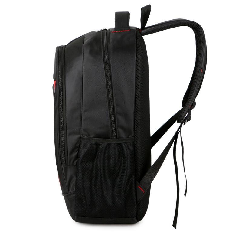 Oxford Cloth Breathable Anti-theft Laptop Backpack in black with multiple compartments and adjustable straps, showcasing its sleek design and durable material.