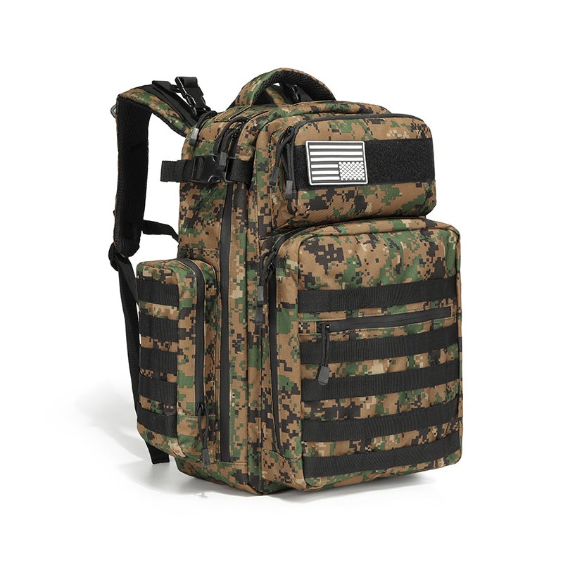 Oxford Cloth Leisure Hiking Camouflage Waterproof Backpack showcasing its durable material and stylish design, ideal for outdoor activities.