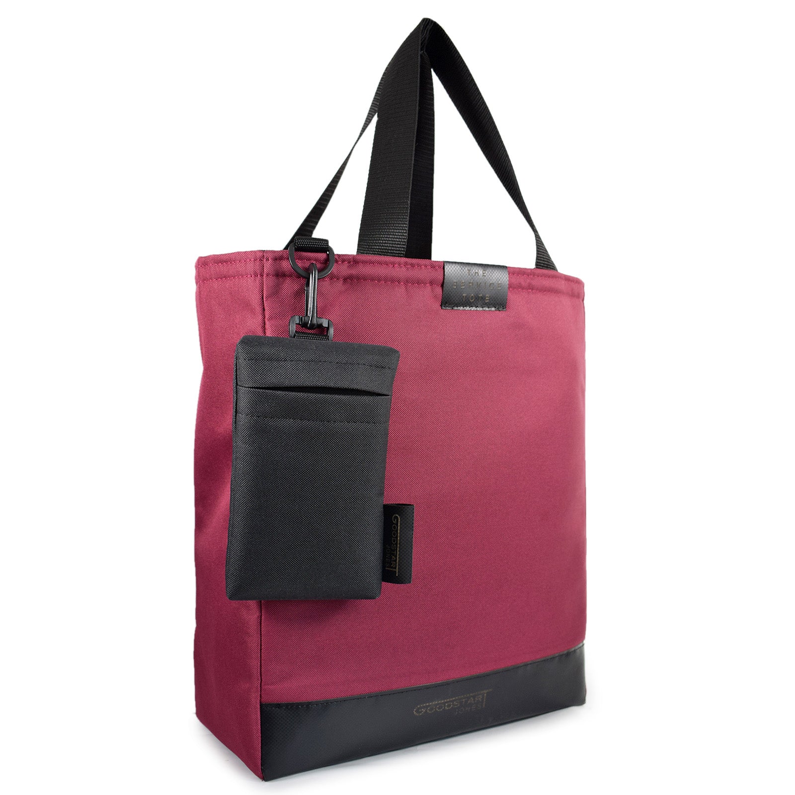 Burgundy padded service tote bag with comfortable handles and spacious interior, perfect for shopping and everyday use.