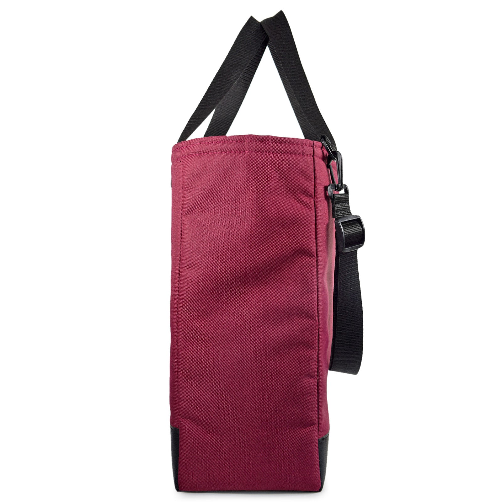 Burgundy padded service tote bag with comfortable handles and spacious interior, perfect for shopping and everyday use.