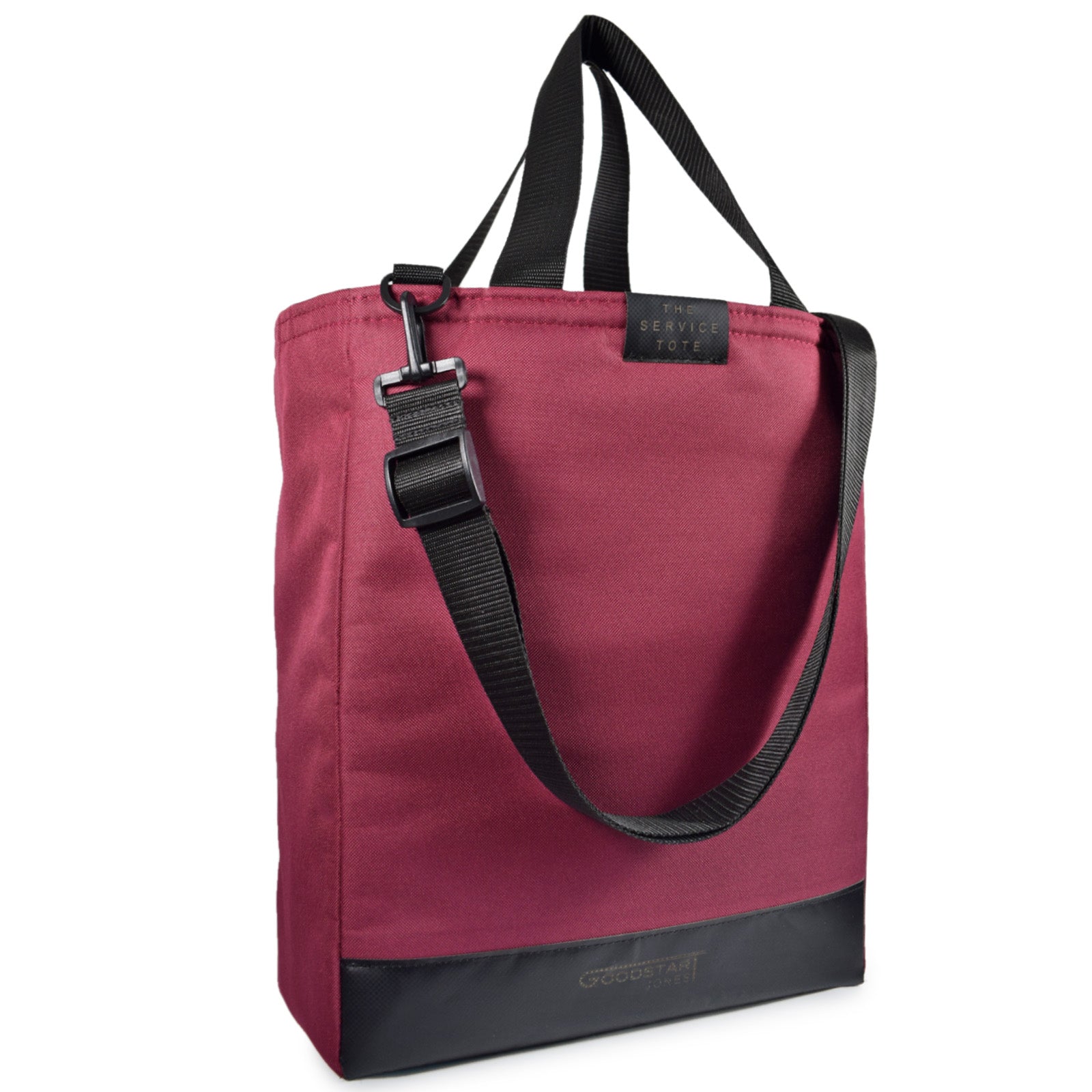 Burgundy padded service tote bag with comfortable handles and spacious interior, perfect for shopping and everyday use.