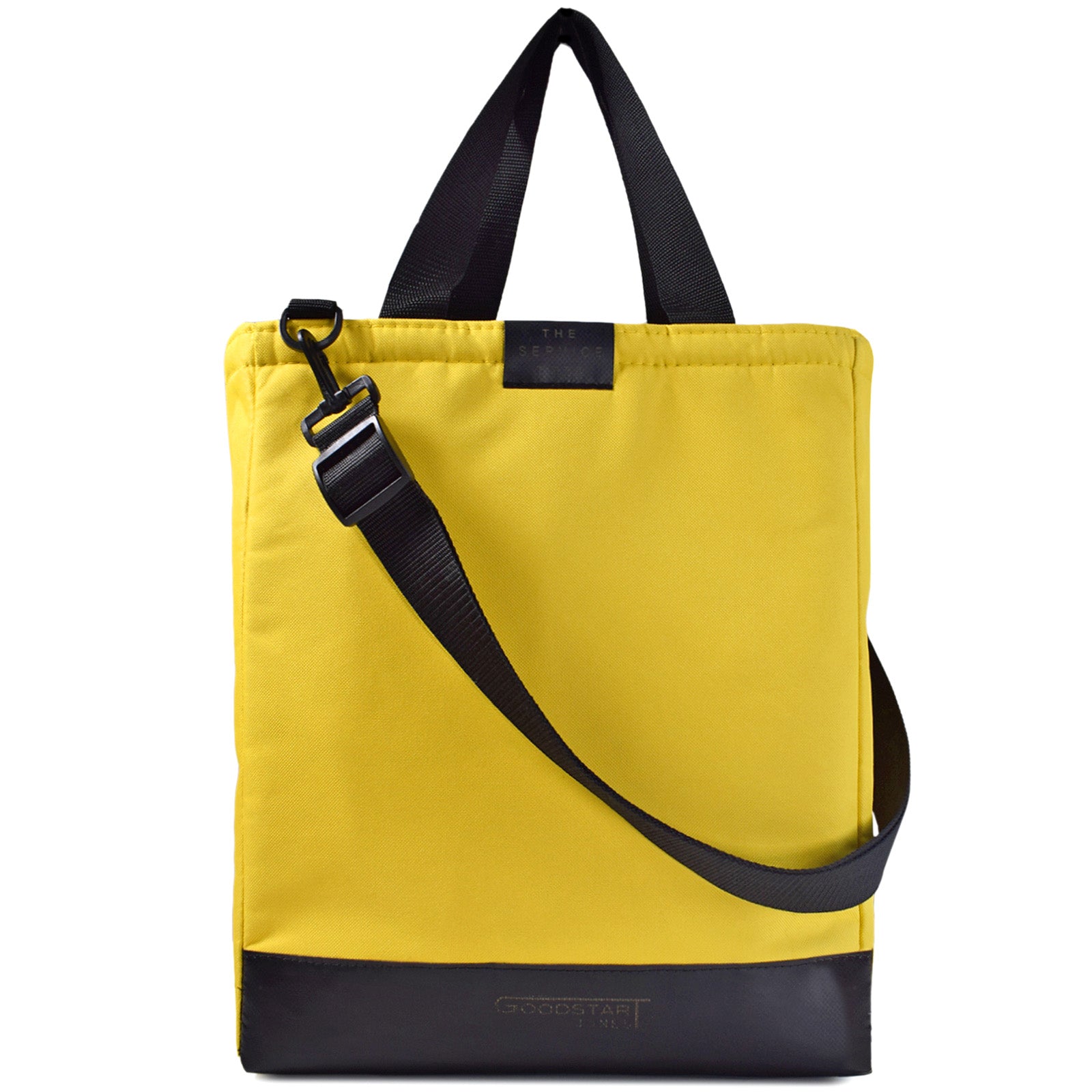 A vibrant yellow padded service tote bag designed for comfort and durability, perfect for shopping and everyday use.