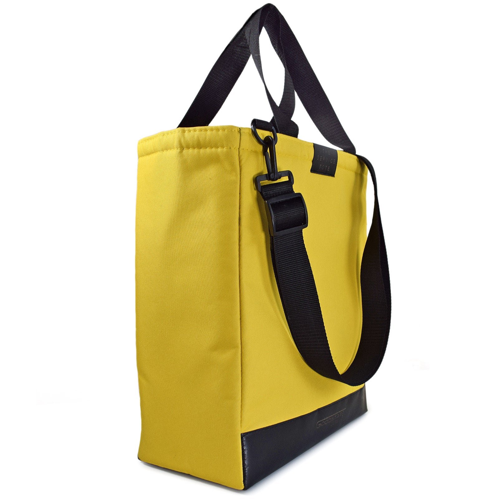 A vibrant yellow padded service tote bag designed for comfort and durability, perfect for shopping and everyday use.