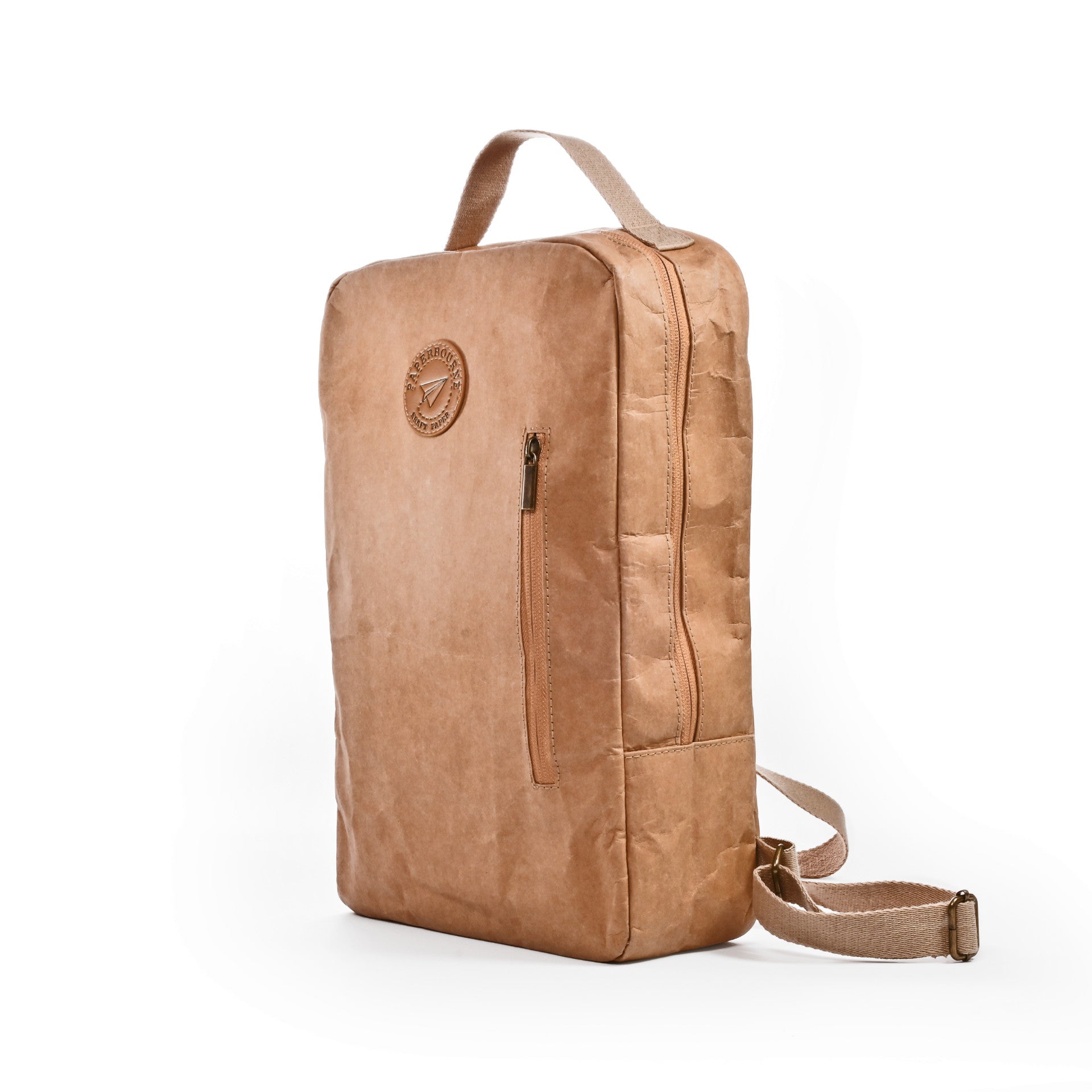 Pax kraft paper backpack showcasing its unique design and eco-friendly material, perfect for everyday use.