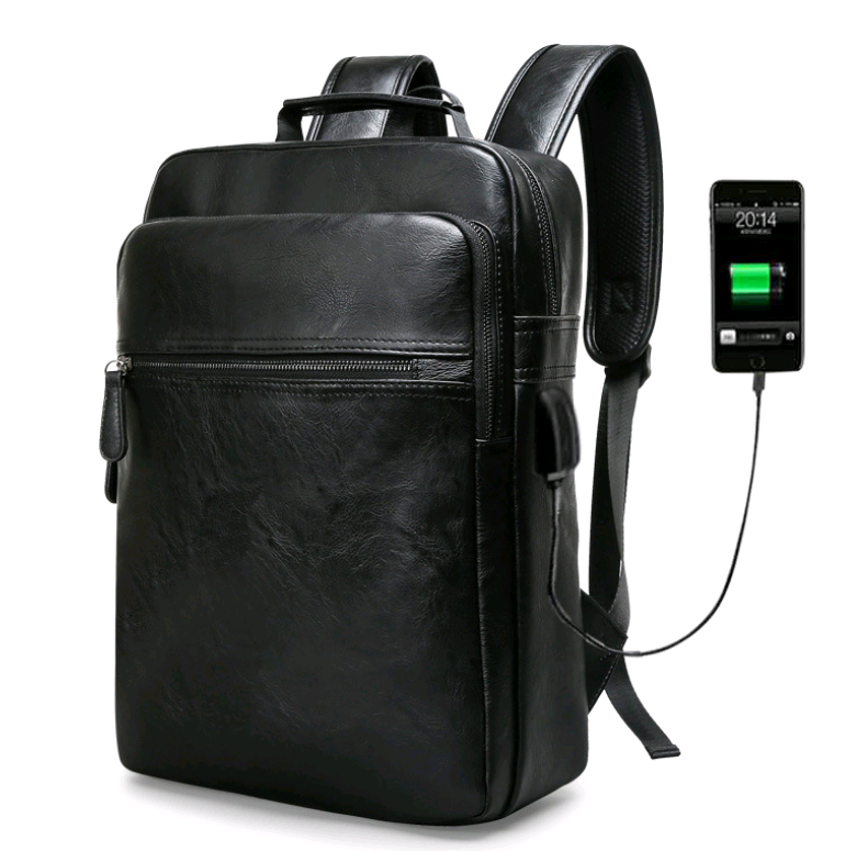 PU Large Capacity Laptop Travel Backpack for Men, featuring a stylish design, multiple pockets, and a USB charging port.