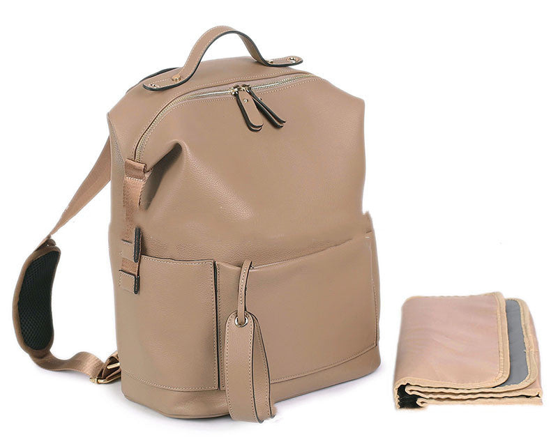 A stylish PU Leather Casual Mommy Backpack in a plain design, showcasing its soft surface and spacious interior, perfect for everyday use.