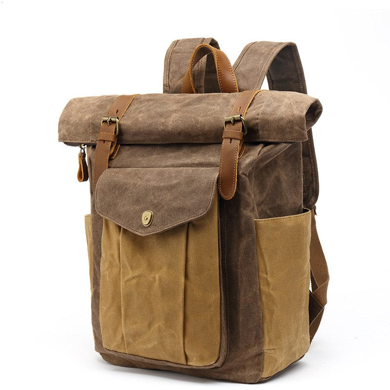 Retro Canvas Travel Backpack featuring a stylish design, durable canvas material, and multiple pockets for organization, suitable for men and women.