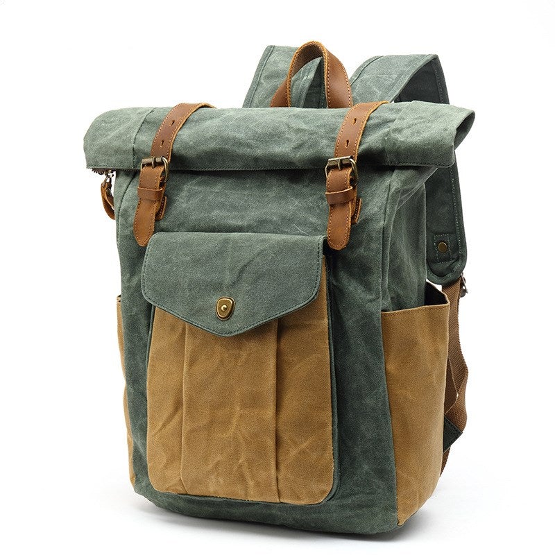 Retro Canvas Travel Backpack featuring a stylish design, durable canvas material, and multiple pockets for organization, suitable for men and women.