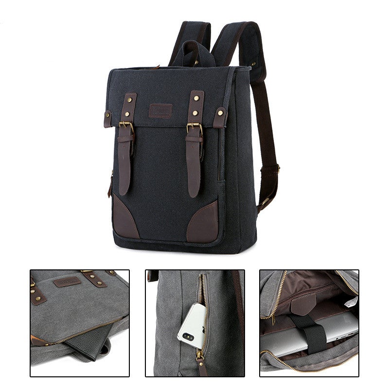 Retro Fashion Canvas Outdoor Laptop Backpack in stylish design, featuring multiple pockets and air cushion straps for comfort.