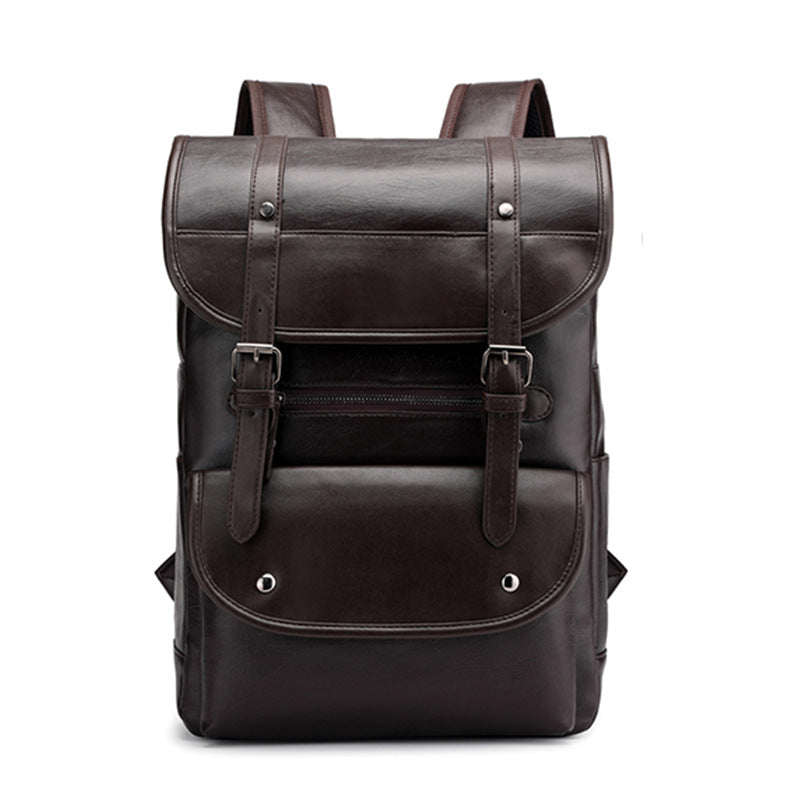 Retro Men's Business Computer Travel Backpack made of PU material, featuring a spacious design for laptops and essentials, ideal for business and travel.