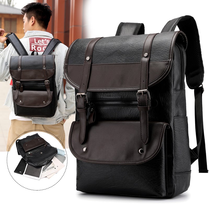 Retro Men's Business Computer Travel Backpack made of PU material, featuring a spacious design for laptops and essentials, ideal for business and travel.