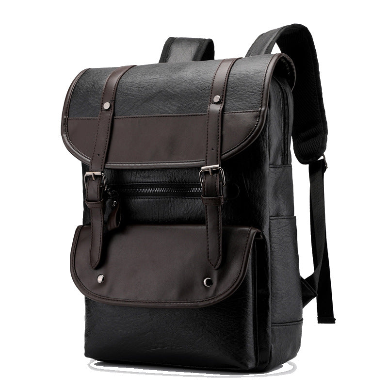 Retro Men's Business Computer Travel Backpack made of PU material, featuring a spacious design for laptops and essentials, ideal for business and travel.