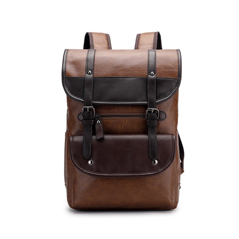 Retro Men's Business Computer Travel Backpack made of PU material, featuring a spacious design for laptops and essentials, ideal for business and travel.