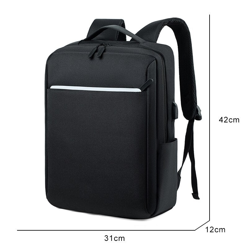 Simple Business Style Men's Backpack designed for 15.6-inch laptops, featuring durable nylon material, adjustable straps, and reflective stripe.