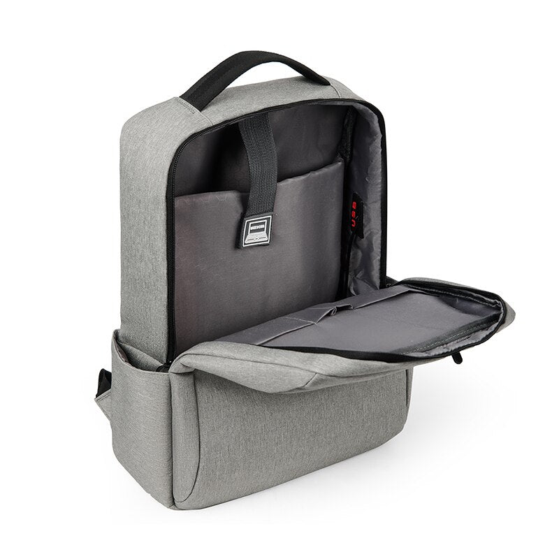 Simple Business Style Men's Backpack designed for 15.6-inch laptops, featuring durable nylon material, adjustable straps, and reflective stripe.