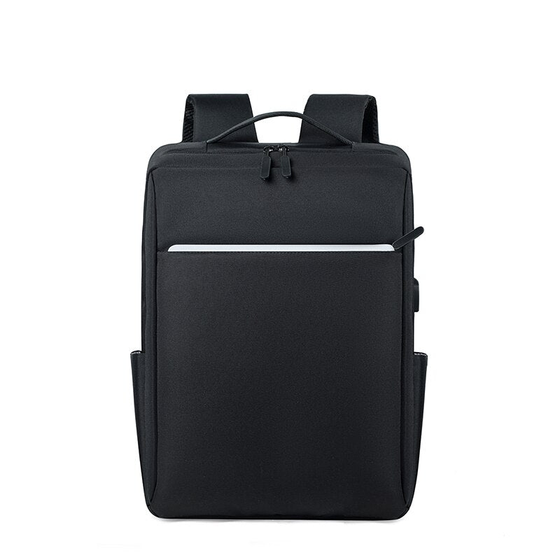 Simple Business Style Men's Backpack designed for 15.6-inch laptops, featuring durable nylon material, adjustable straps, and reflective stripe.