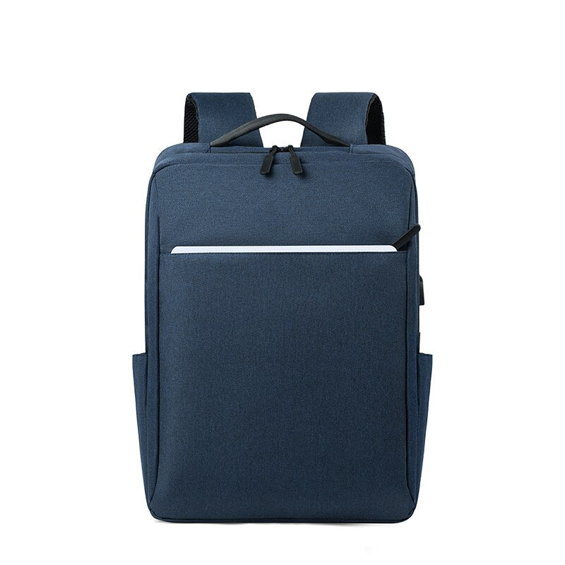 Simple Business Style Men's Backpack designed for 15.6-inch laptops, featuring durable nylon material, adjustable straps, and reflective stripe.