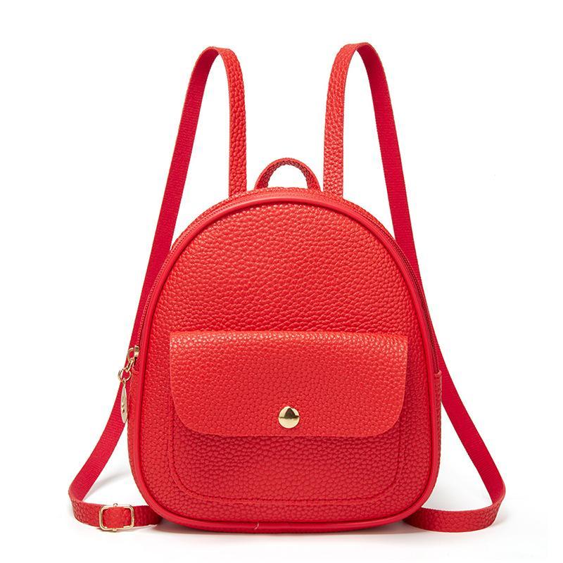 Solid Color Fashion Small Backpack for Women in PU material, featuring a zipper opening and compact design, ideal for daily use.