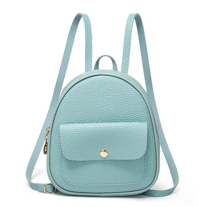 Solid Color Fashion Small Backpack for Women in PU material, featuring a zipper opening and compact design, ideal for daily use.