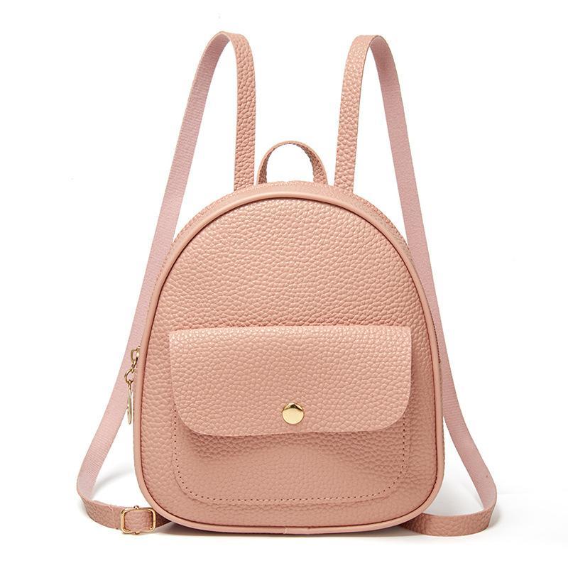 Solid Color Fashion Small Backpack for Women in PU material, featuring a zipper opening and compact design, ideal for daily use.