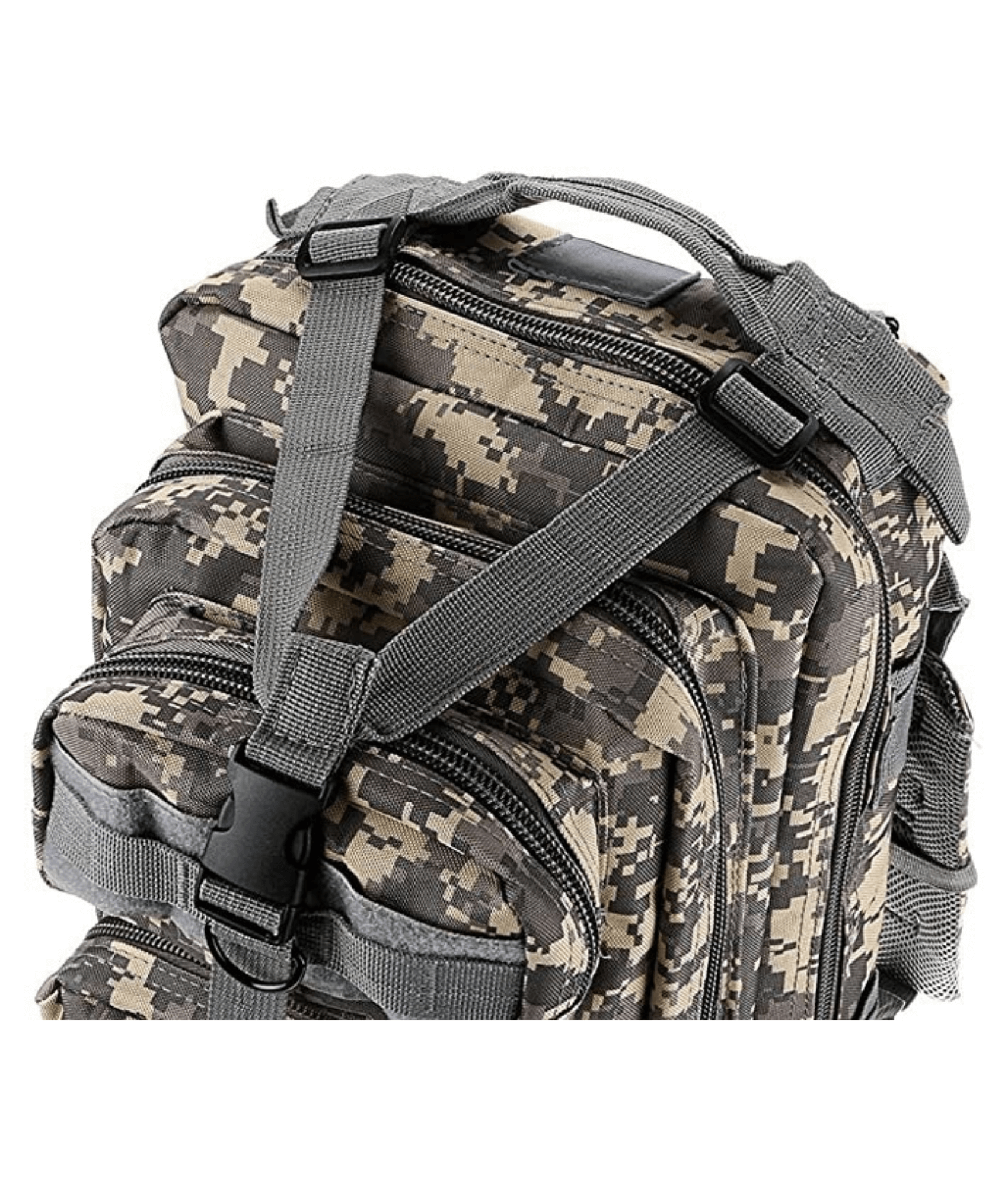 Tactical 25L Molle Backpack in olive green with multiple compartments and adjustable straps, ideal for outdoor activities and daily use.