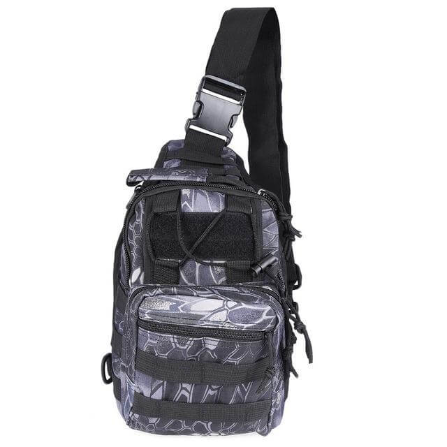 Tactical Sling Shoulder Bag featuring durable fabric, adjustable strap, and multiple pockets for outdoor and everyday use.