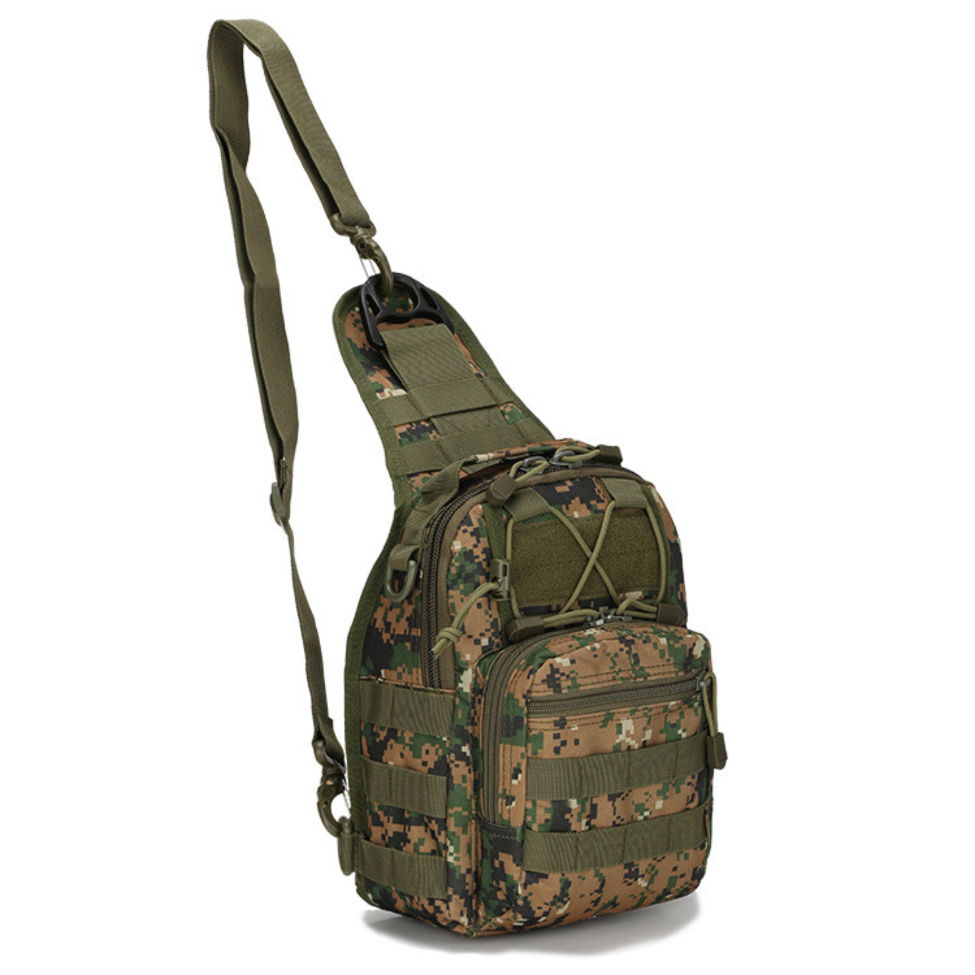 Tactical Sling Shoulder Bag featuring durable fabric, adjustable strap, and multiple pockets for outdoor and everyday use.