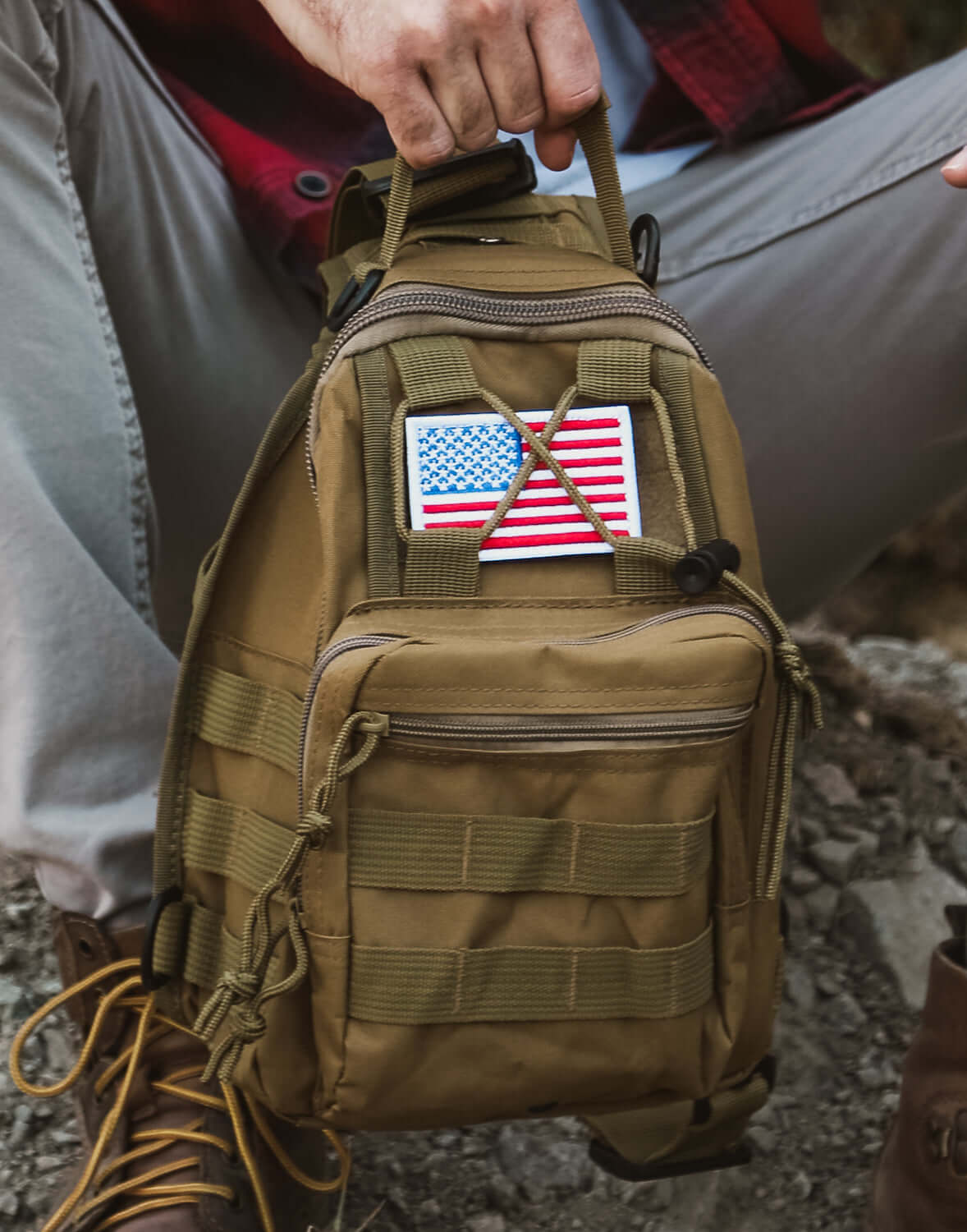 Tactical Sling Shoulder Bag featuring durable fabric, adjustable strap, and multiple pockets for outdoor and everyday use.