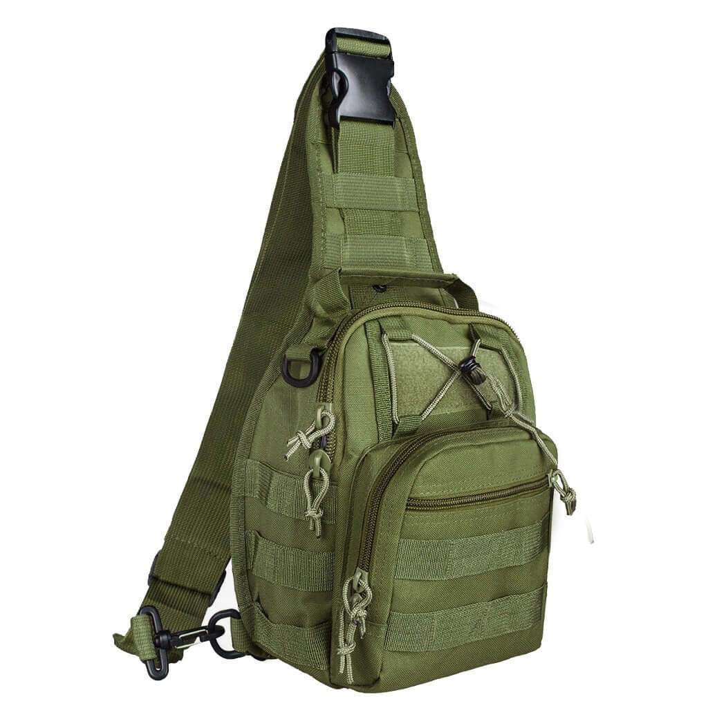 Tactical Sling Shoulder Bag featuring durable fabric, adjustable strap, and multiple pockets for outdoor and everyday use.